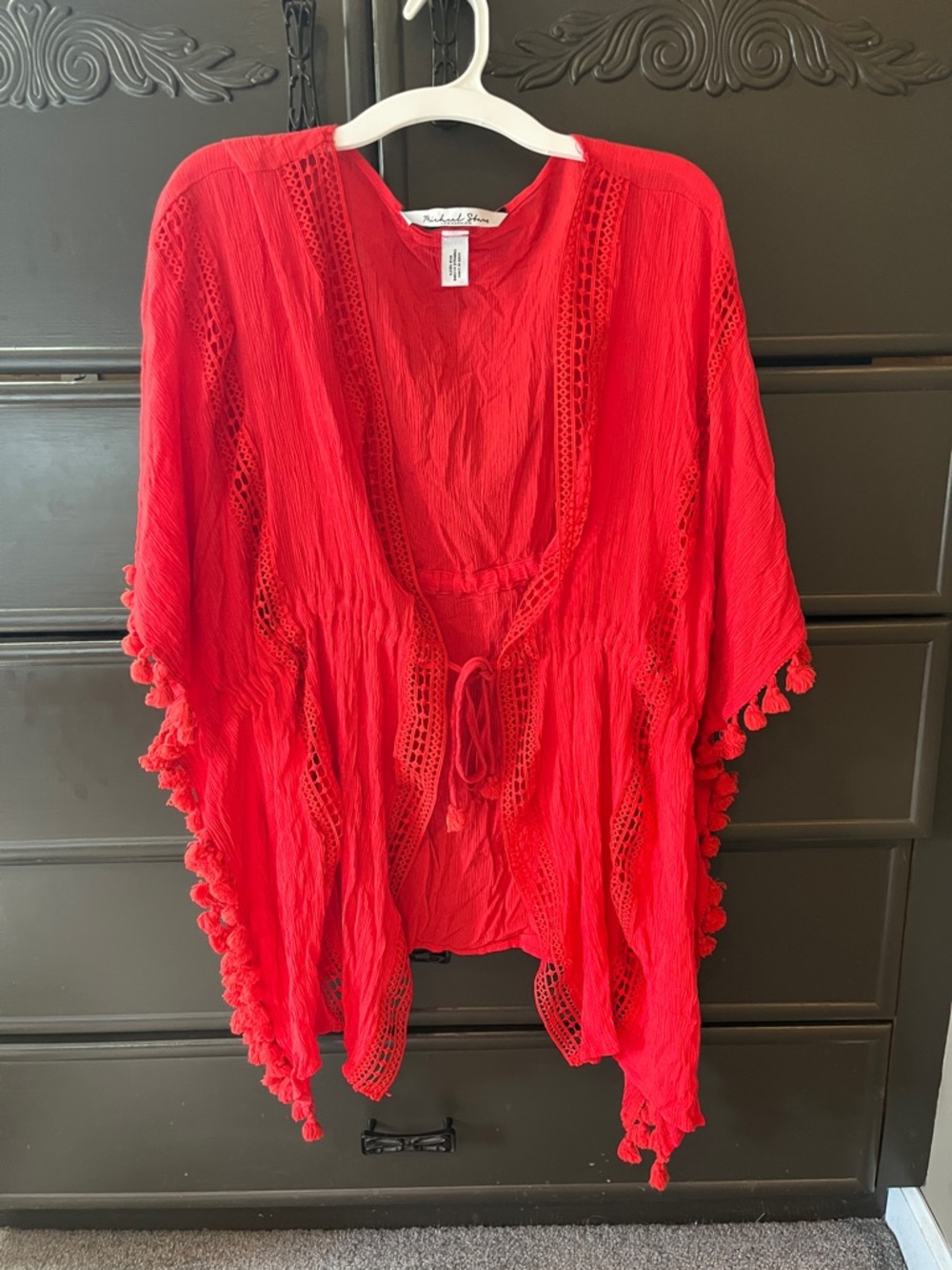 Michael Stars - Red Pom Pom Tie-Front Beach Cover-Up